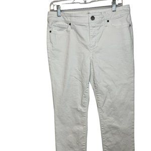 St Johns Bay Straight Leg Petite Size 8P White Denim Jeans Mid-Rise Stretchy Zip